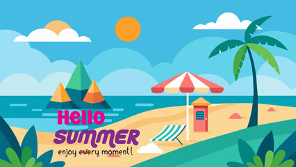 Summer beach scene banner design background
