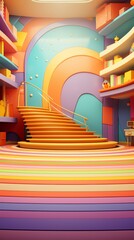 Fototapeta premium Colorful Stairway with a Rainbow Design and Striped Floor.