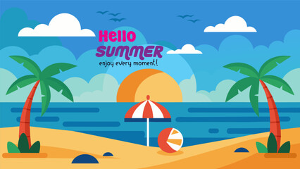 Summer beach scene banner design background
