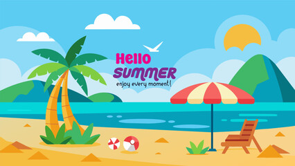 Beach Design Banner With Hello summer