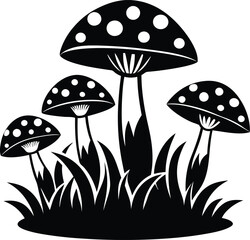 group of decorative mushrooms silhouette illustration