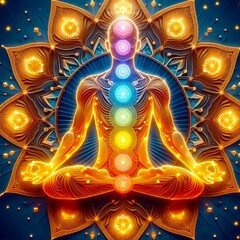 A painting of a meditating person in lotus position