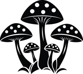 group of decorative mushrooms silhouette illustration