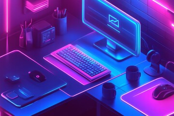 neon blue and pink digital computer background