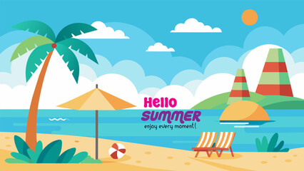Beach Design Banner With Hello summer