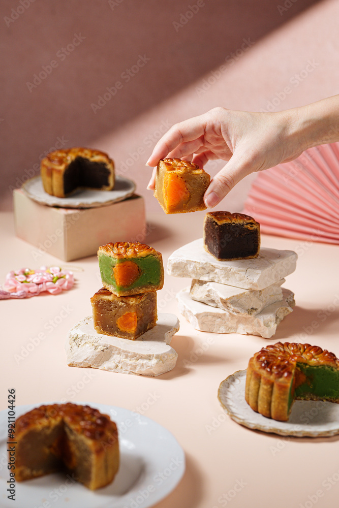 Wall mural a mooncake is a chinese bakery product traditionally eaten during the mid-autumn festival.