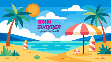Beach Design Banner With Hello summer