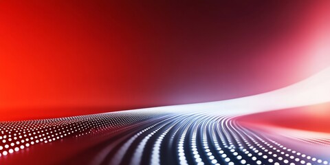 Red light speed grunge background with fiber optic cables, glowing lines and bokeh lights