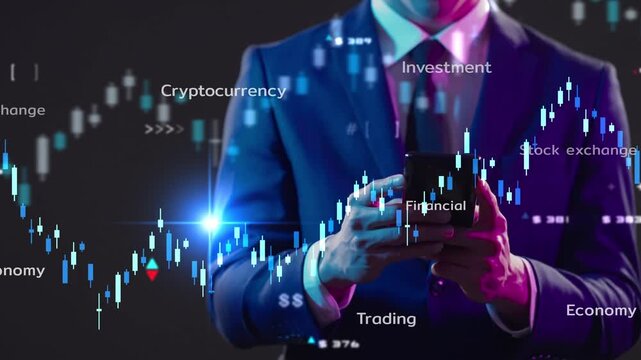 Businessman trading investment stock exchange on mobile phone,  internet security and data protection concept, hardware wallet blockchain and cybersecurity