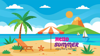 Beach Design Banner With Hello summer