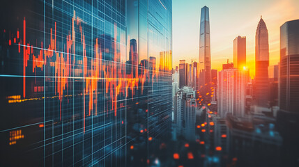 Smart digital city with connection network that is at the cutting edge of innovation in technology and business with bright, modern skyscrapers. Backgrounds for technology and charts and graphs