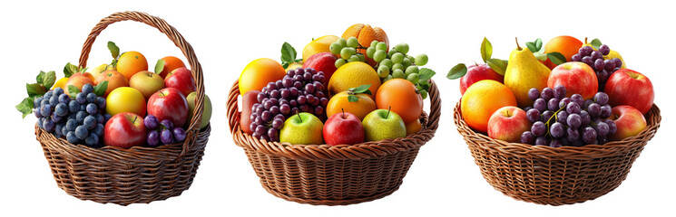 Assorted fruit baskets isolated on transparent background