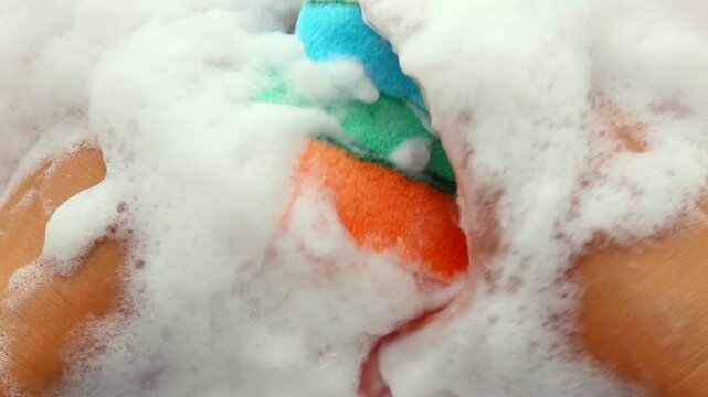 Hands gently rustle, squeeze, rub three colored small washcloths in foam. Soothing, relaxing, anti-stress videos. Asmr . Part 4