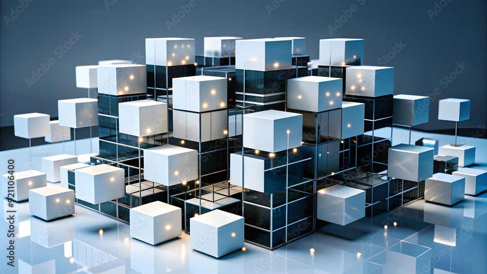 Poster futuristic metaverse digital cubes block technology network connection concept, the time of technolo