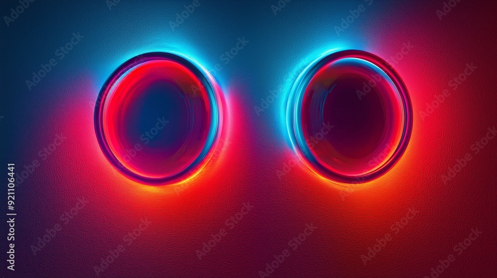Poster 3d rings separating in the style of data flows on a dark background.