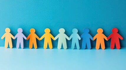 Colorful paper cutout human figures holding hands against a blue background, representing diversity, unity, and the importance of healthy social connections and teamwork.