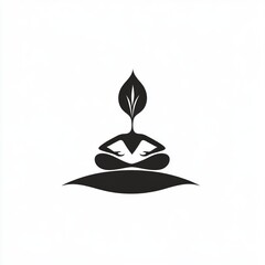 Fototapeta premium A minimalist logo in the form of a sprout yoga pose that has just emerged from the soil, the background is white.