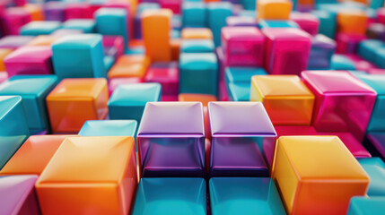 Obraz premium Connected colorful cubes, 3d render.