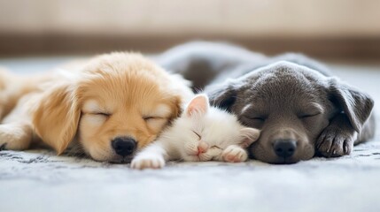 Adorable Pets Sleeping Together