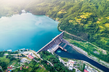 Summer view of the hydroelectric power station in the picturesque Perucac Lake area, Tara Park
