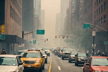 Polluted air causing visibility issues in a major metropolitan area