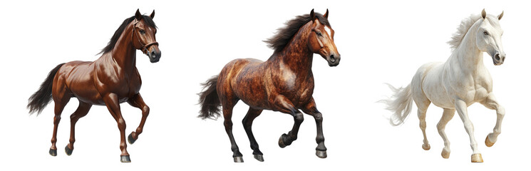 Set of horses isolated on transparent background