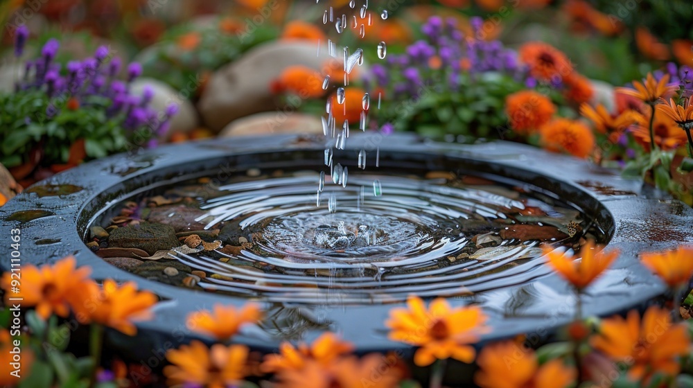 Sticker Water Droplet Splashing in a Stone Basin