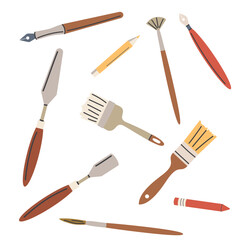Paintbrushes set. Different paint brushes types. Set of hand drawn tools. Vector illustration in a flat style.