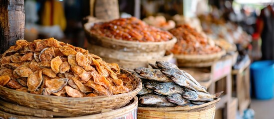 Dried Seafood and Fruit in a Busy Market