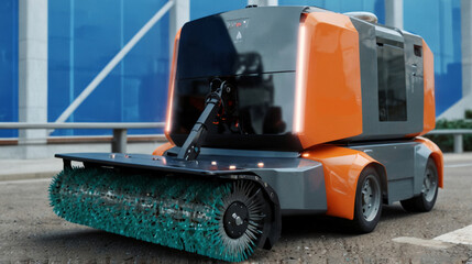 Smart street cleaner robot is cleaning city space