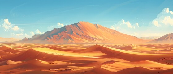 Naklejka premium the rolling sand dunes of a desert during golden hour, with long shadows and warm hues. desert dunes at golden hour