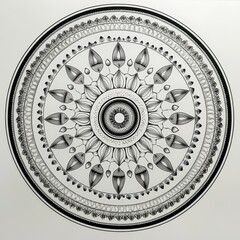 Obraz premium Intricate Circular Black Line Mandala on White Background