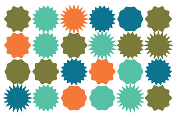 Set of Vector Starburst Badges. Simple Flat Style Vintage Labels, Stickers.