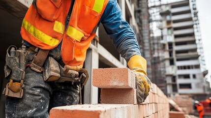 Construction Worker Laying Bricks