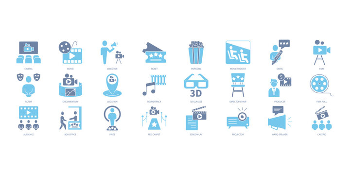 Cinema icons set. Set of editable stroke icons.Set of Cinema