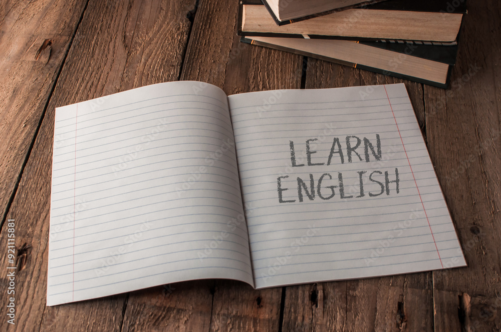 Aufkleber a notebook is open to a page with the word learn english written on it