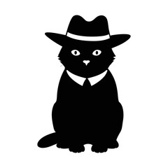 Cat with hat silhouette illustration