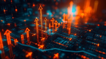 Fototapeta premium Financial Growth Concept with Upward Arrows and Detailed Candlestick Chart Background