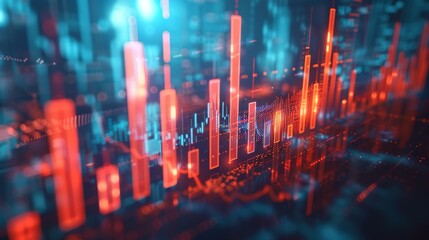 Fototapeta premium Financial Growth and Market Analysis Concept with Upward Arrows and Candlestick Chart Detail