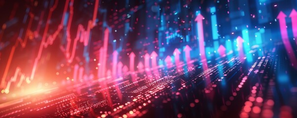 Obraz premium Financial Growth Concept with Stock Market Background Showing Upward Arrows and Detailed Candlestick Chart