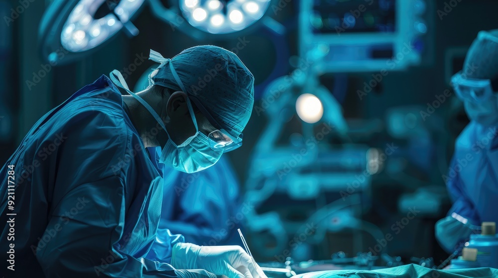 Aufkleber an ai-powered robot surgeon performing a delicate operation, symbolizing the precision of ai in medi