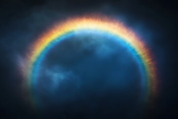 Vibrant Rainbow Halo on Dark Black Background - Concept of Light and Color Spectrum in Nature