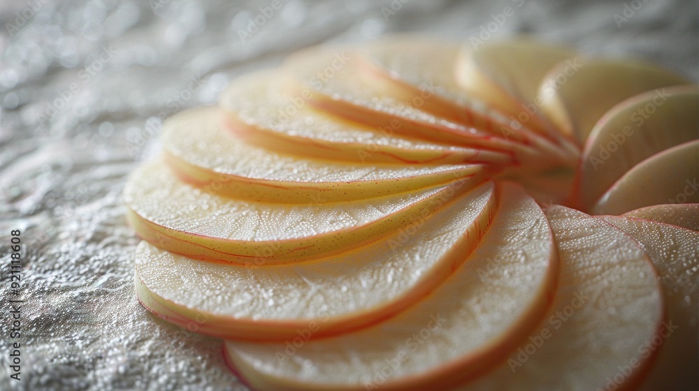 Wall mural a sliced apple sitting atop a white cloth, alongside another apple slice