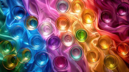   A zoom-in of a vibrant mural featuring circular patterns on the left edge and a spectrum of hues on the right