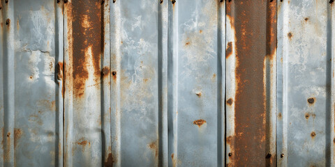 Rusted and grunge metal sheet panels with vertical lines, texture background or wallpaper, copy space
