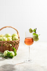 apple Calvados in glasses, grappa, green apples, alcoholic drink