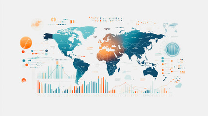 watercolor of  Abstract with pastel colorful charts and graphs with statistics to analyze business potential and forecast future development of companies growth. with word map.