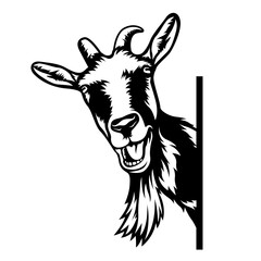 Peeking Goat | Domestic Animal | Goat Head | Peeking Animal | Funny Peeking Goat | Farm Animal | Laughing Goat | Kid | Original Illustration | Vector and Clipart | Cutfile and Stencil