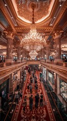 Obraz premium Grand Casino Lobby Interior with Chandelier and Red Carpet