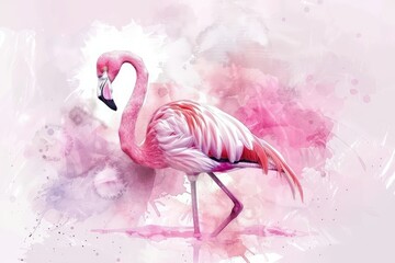 Illustration of cute flamingo in watercolor style isolated on background